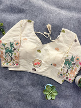 Gajri Handloom Khadi Cotton Saree With Embrodery Work Stitched Blouse